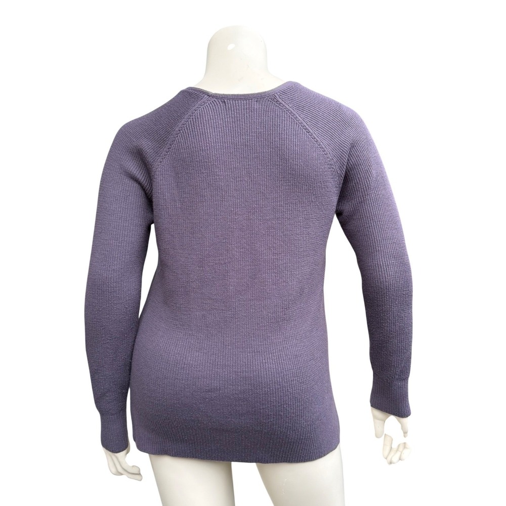 Athleta Hanover Merino Wool Sweater V-Neck Ribbed Lavender Gray Quiet Luxury M - Picture 5 of 13